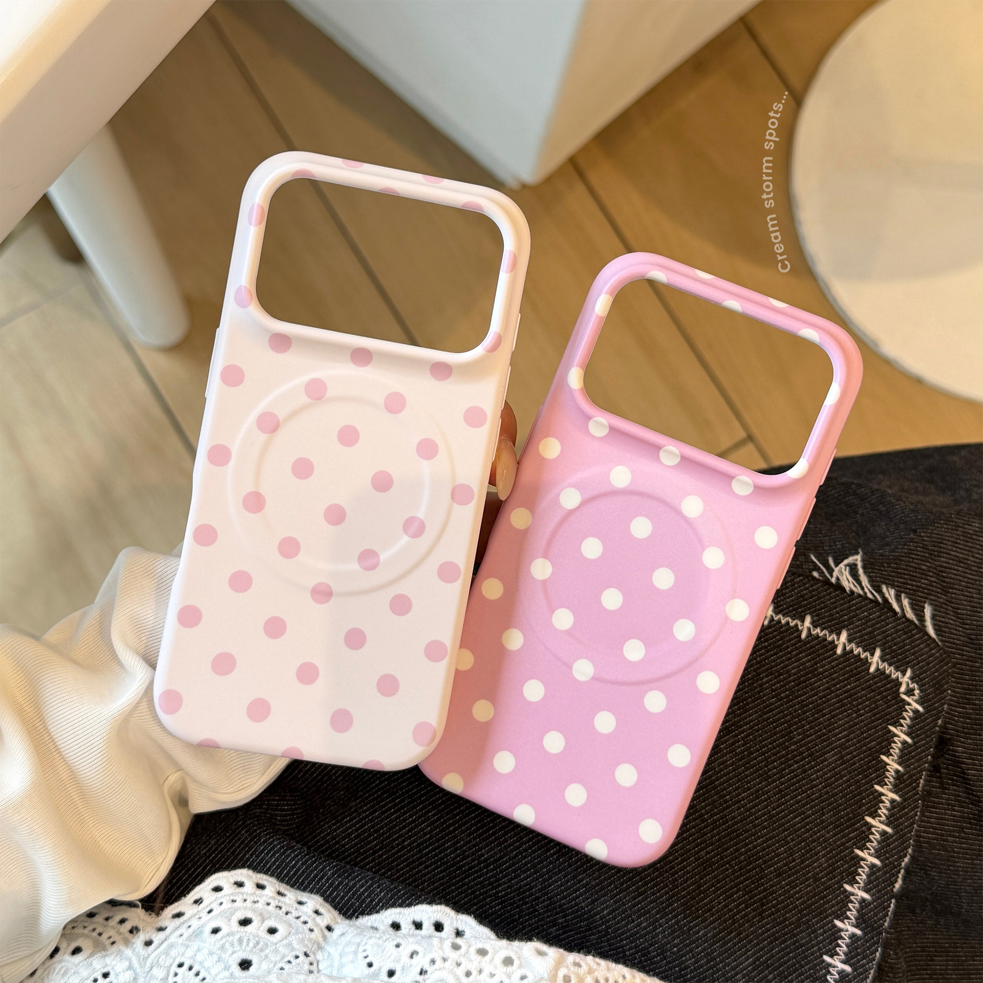 0ce5e70f-a356-4e47-b0ce-4db5f303dea0.jpg Cute Polka Dot MagSafe Case for iPhone – Soft Pastel Cover with Magnetic Ring | 15 / 16 / 17 - Image 1
