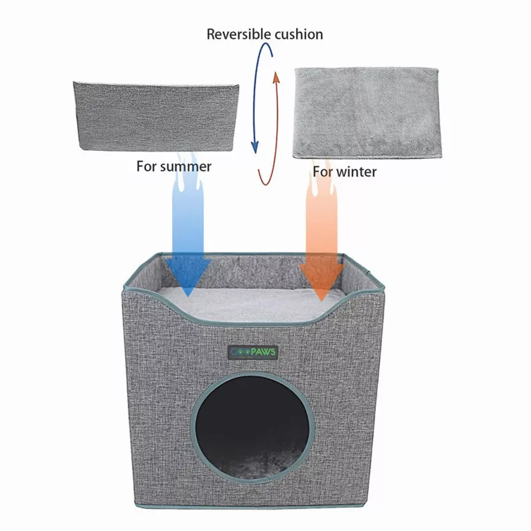 JESPET Foldable Cat Cube House with Reversible Cushions - Image 4