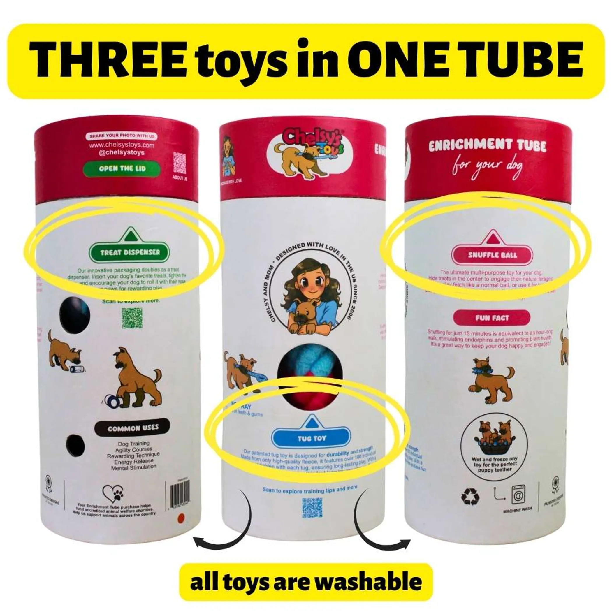 3-in-1 Dog Enrichment Tube — Tug, Treat Puzzle, Snuffle - Image 2
