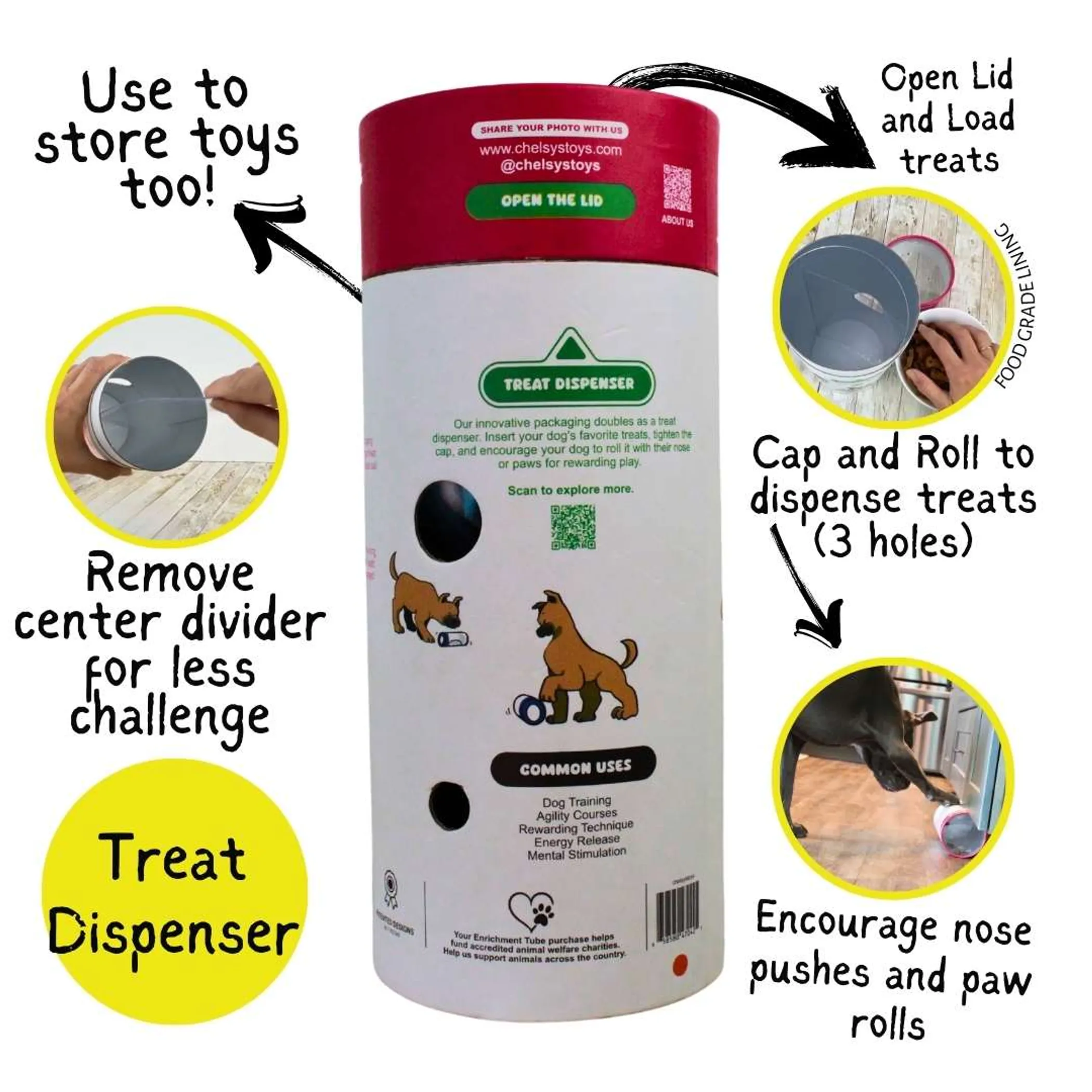 3-in-1 Dog Enrichment Tube — Tug, Treat Puzzle, Snuffle - Image 5