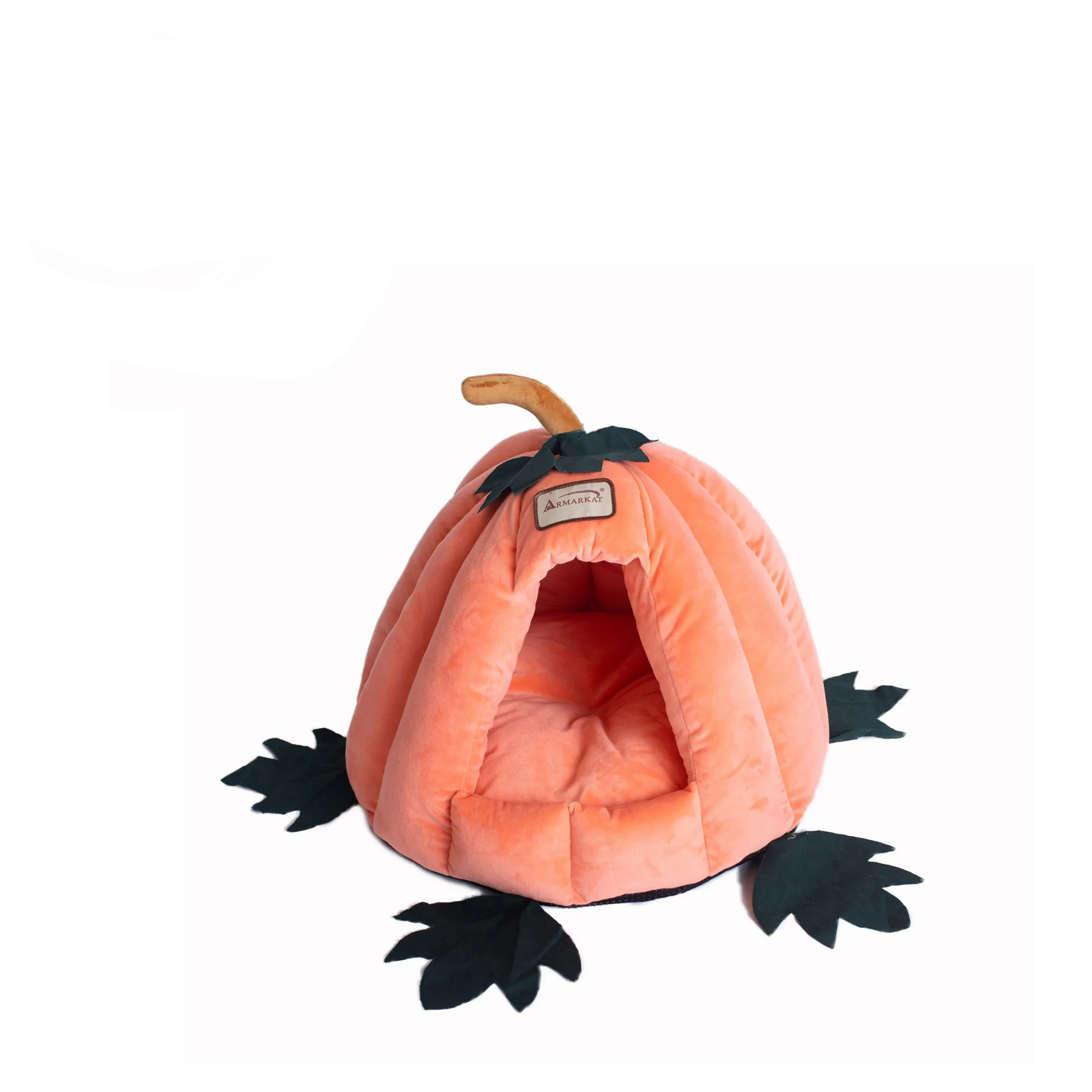 Armarkat Pumpkin Cat Bed — Covered, Velvet, Washable Mat