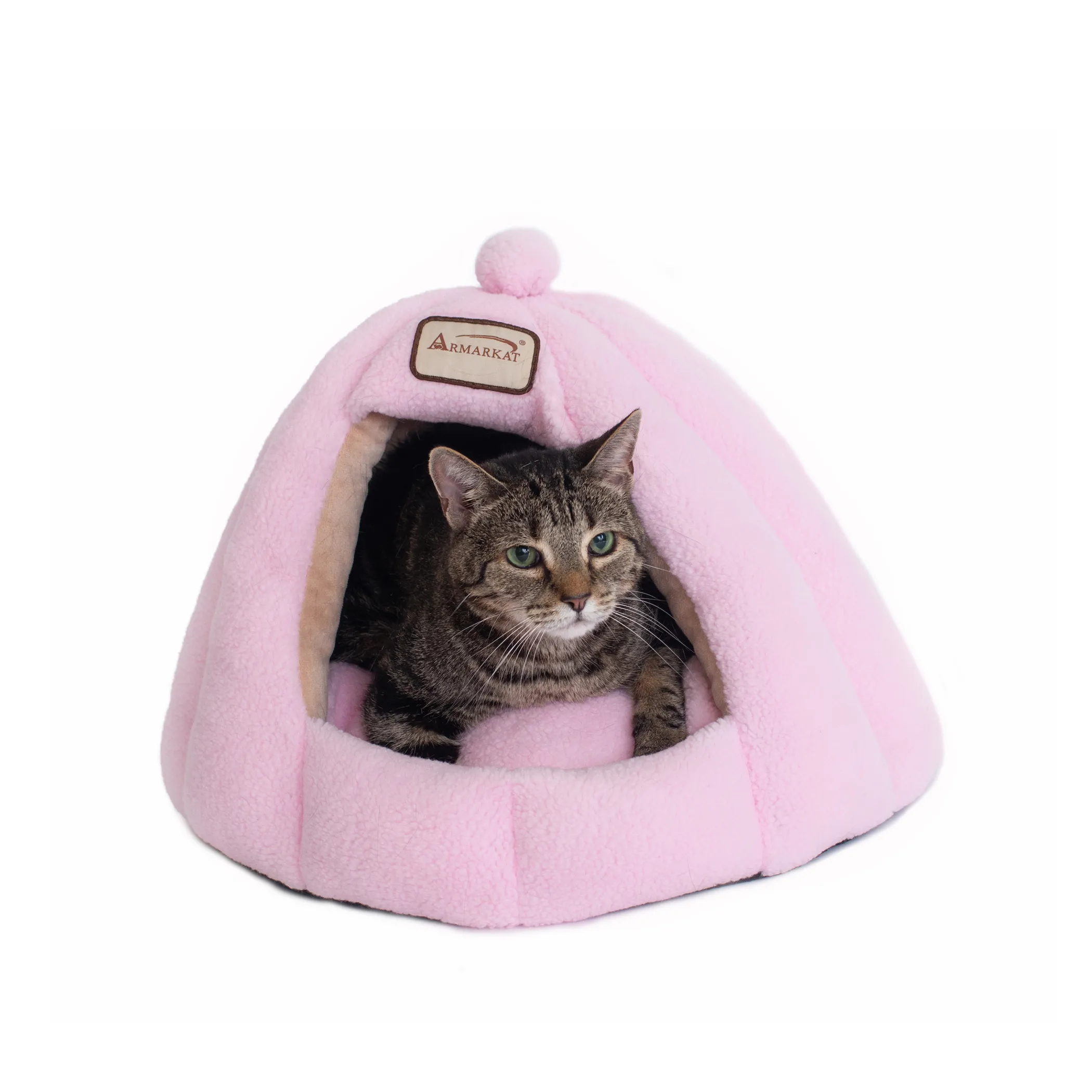 Armarkat Gumdrop Cave Cat Bed — Faux Fleece, Soft Pink