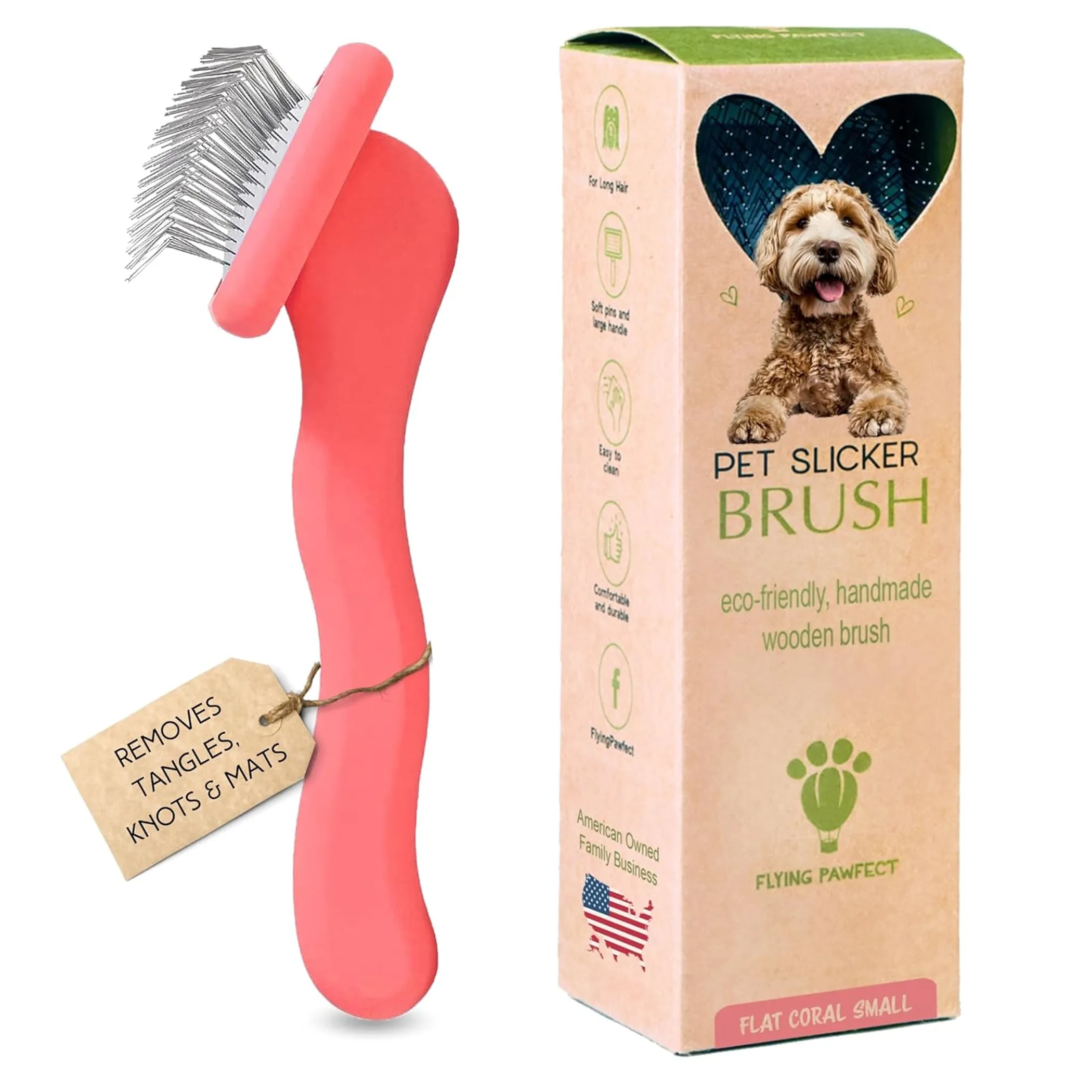 Flat Slicker Brush, Small — Coral, for Cats and Small Dogs