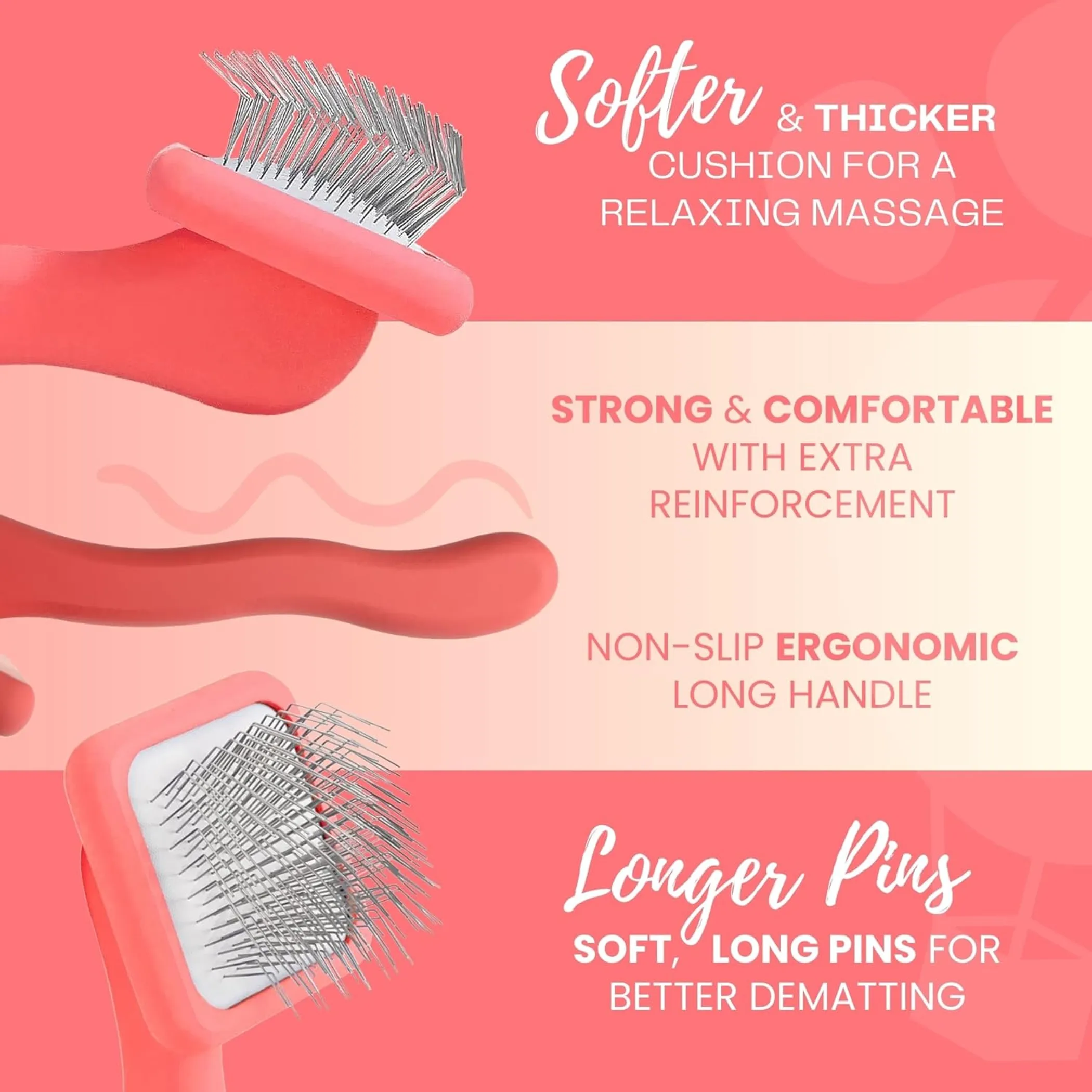 Flat Slicker Brush, Small — Coral, for Cats and Small Dogs - Image 4