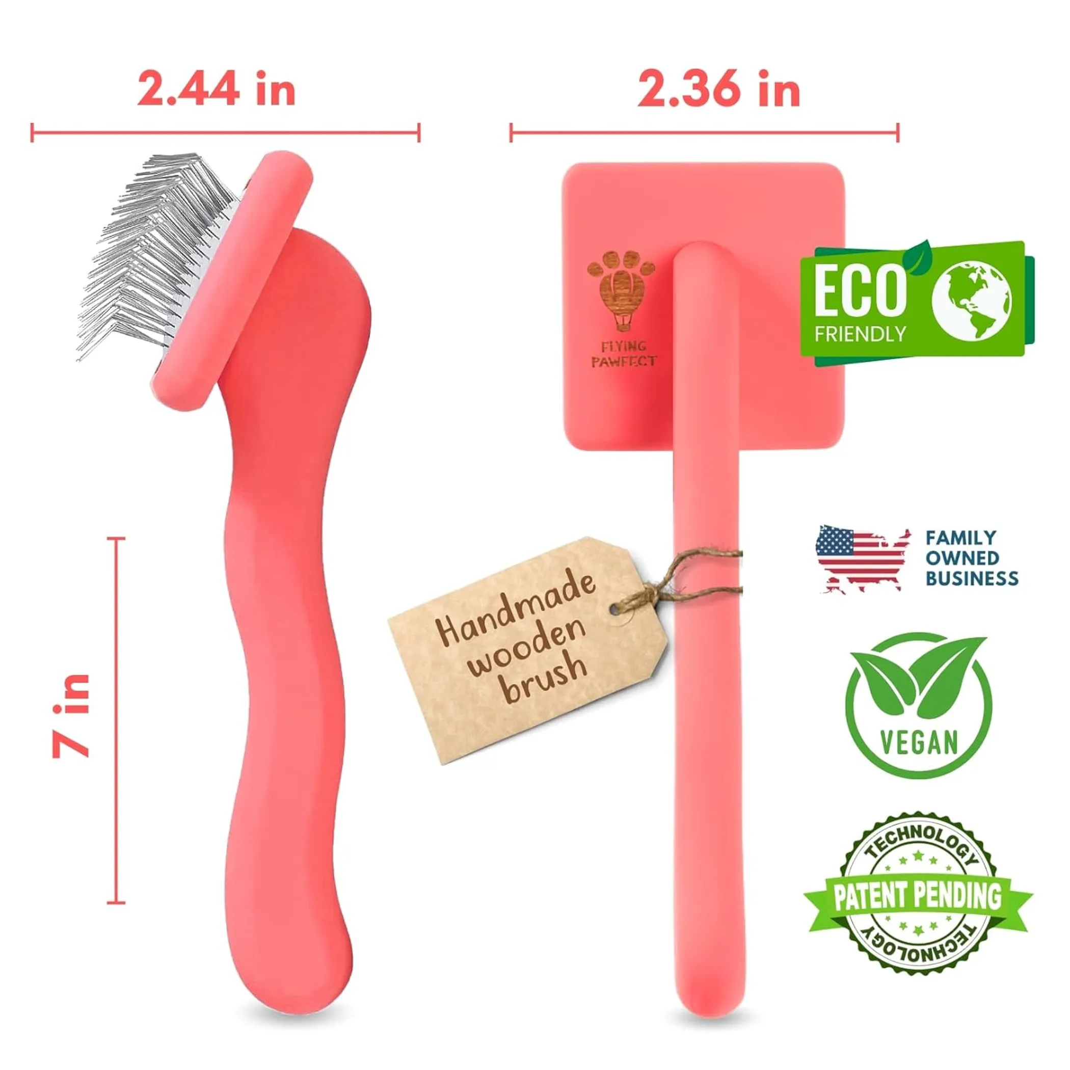 Flat Slicker Brush, Small — Coral, for Cats and Small Dogs - Image 5