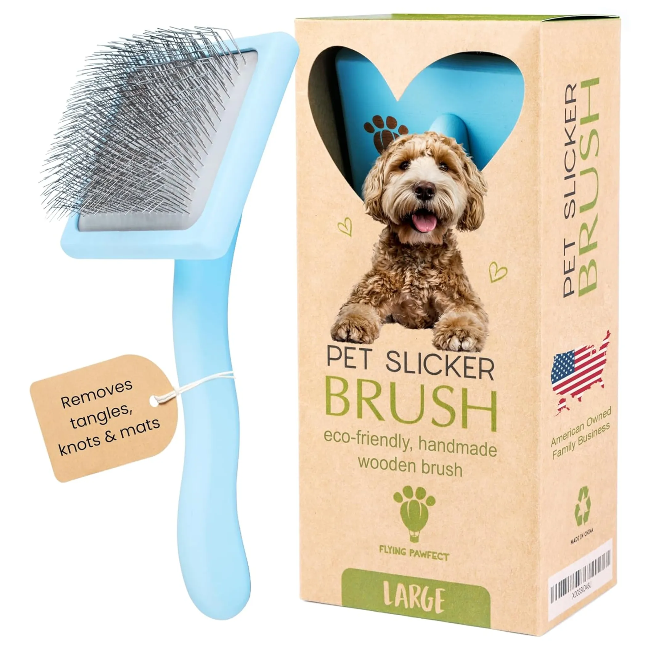 Flat Slicker Brush for Dogs and Cats — Large, Blue