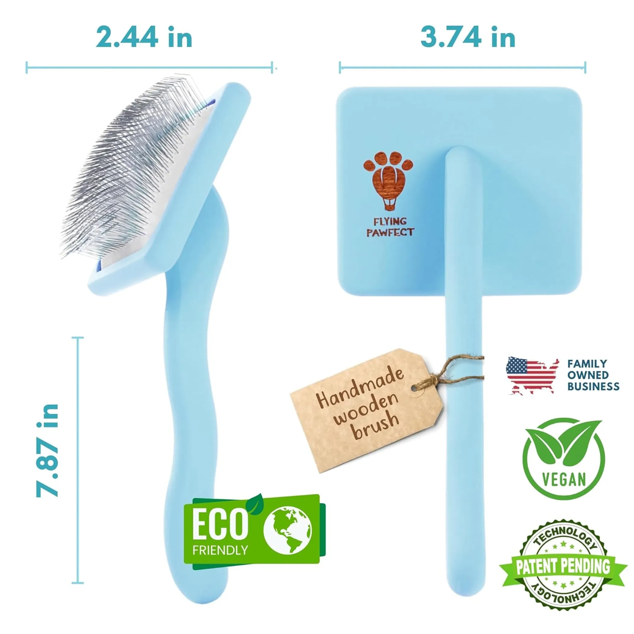 Flat Slicker Brush for Dogs and Cats — Large, Blue - Image 3