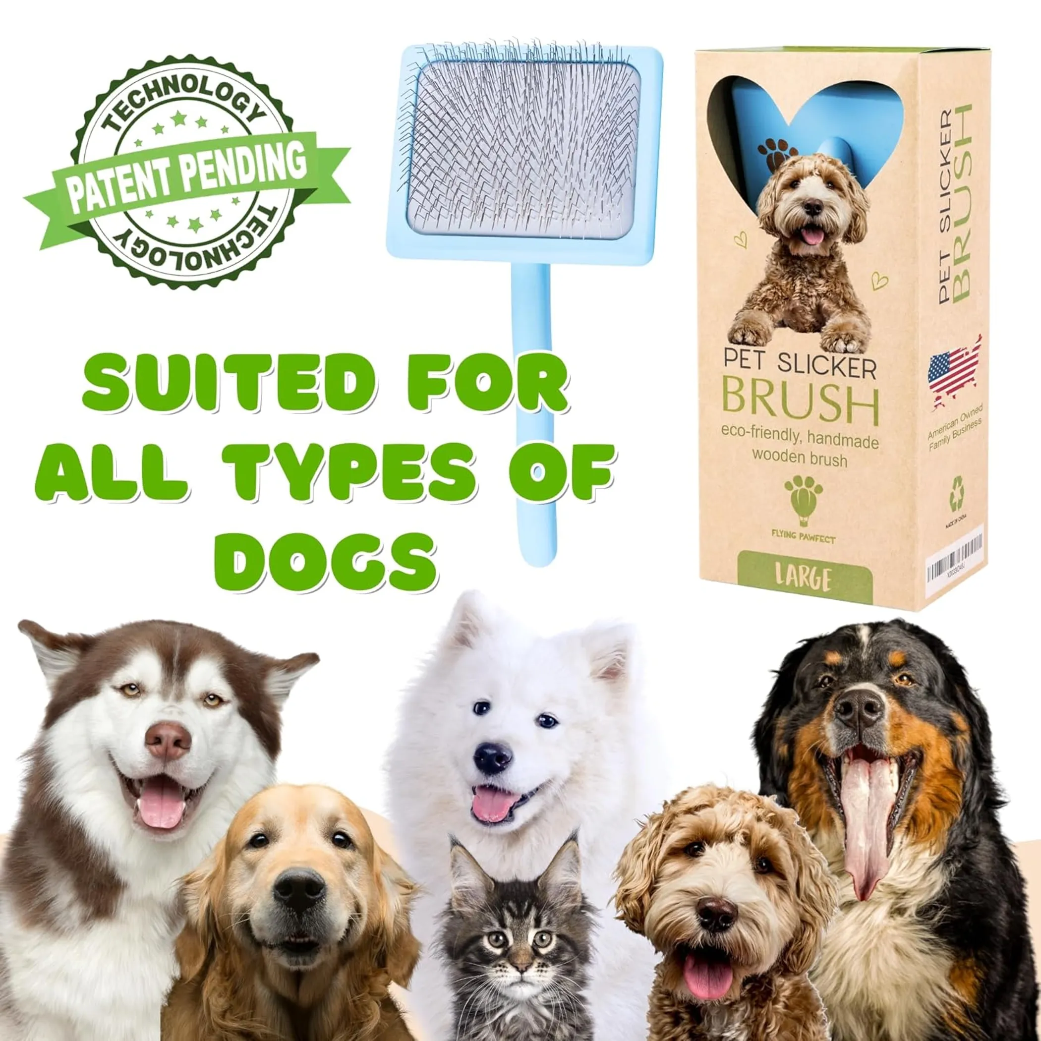Flat Slicker Brush for Dogs and Cats — Large, Blue - Image 4