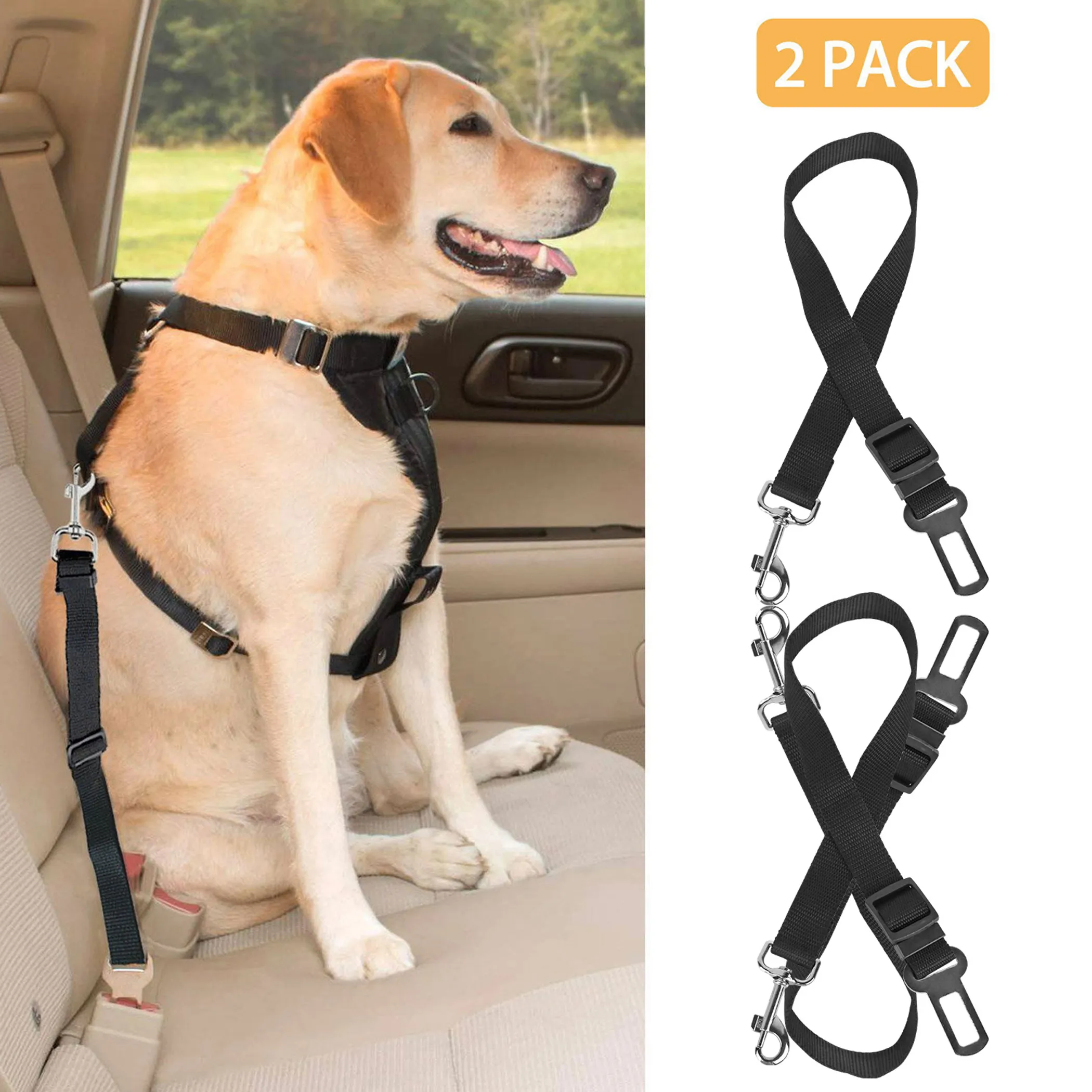 Adjustable Dog Car Seat Belt Tether — 2 Pack - Image 2