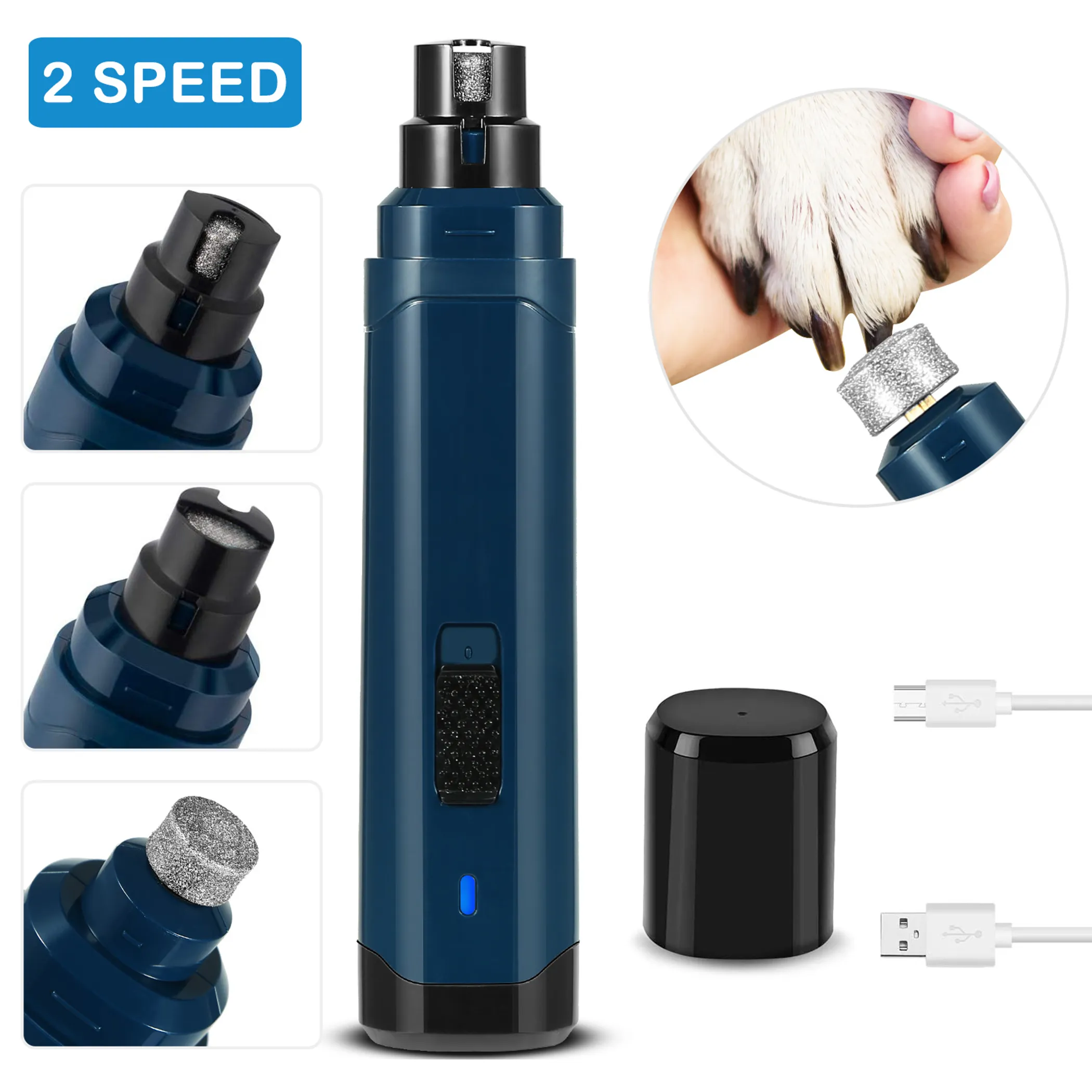 Quiet Rechargeable Pet Nail Grinder — 2 Speeds, USB Charging - Image 4