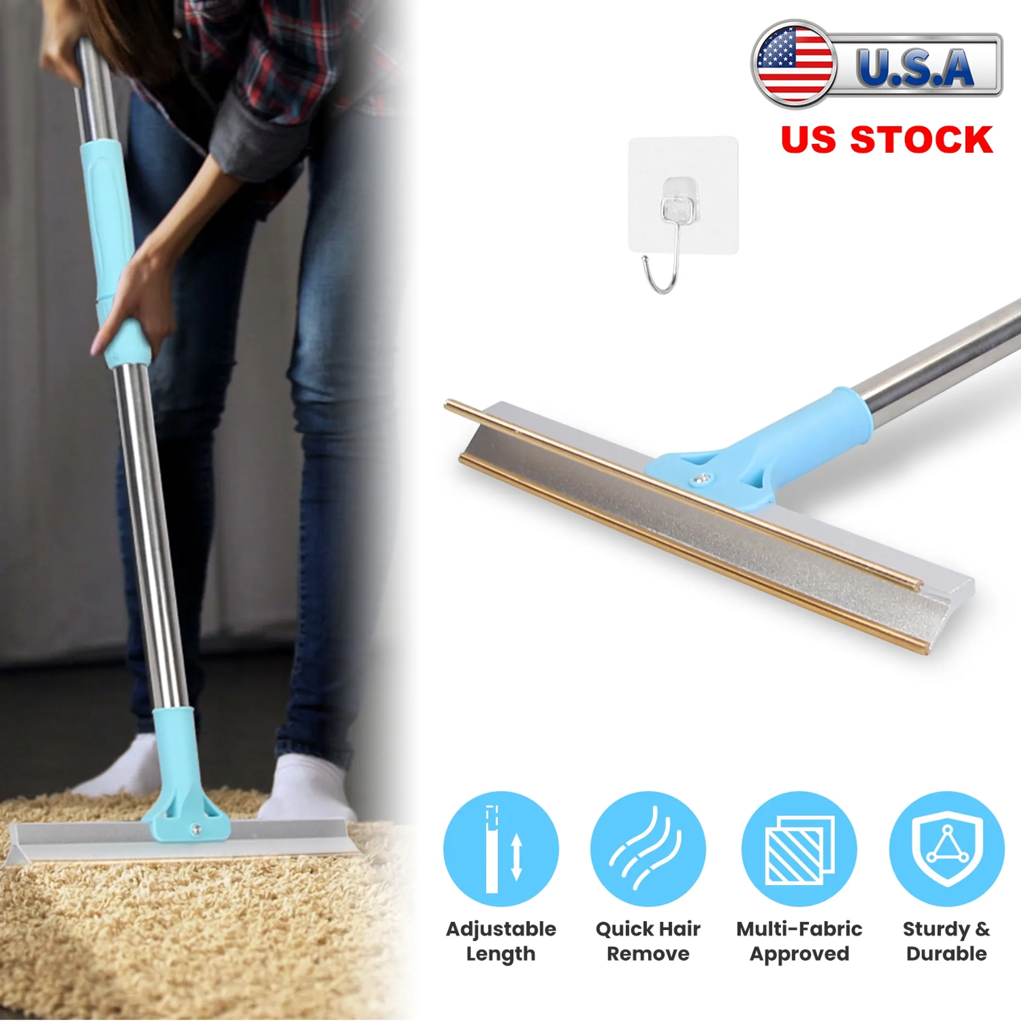 Telescopic Pet Hair Removal Rake for Carpets, Rugs & Car Seats - Image 3