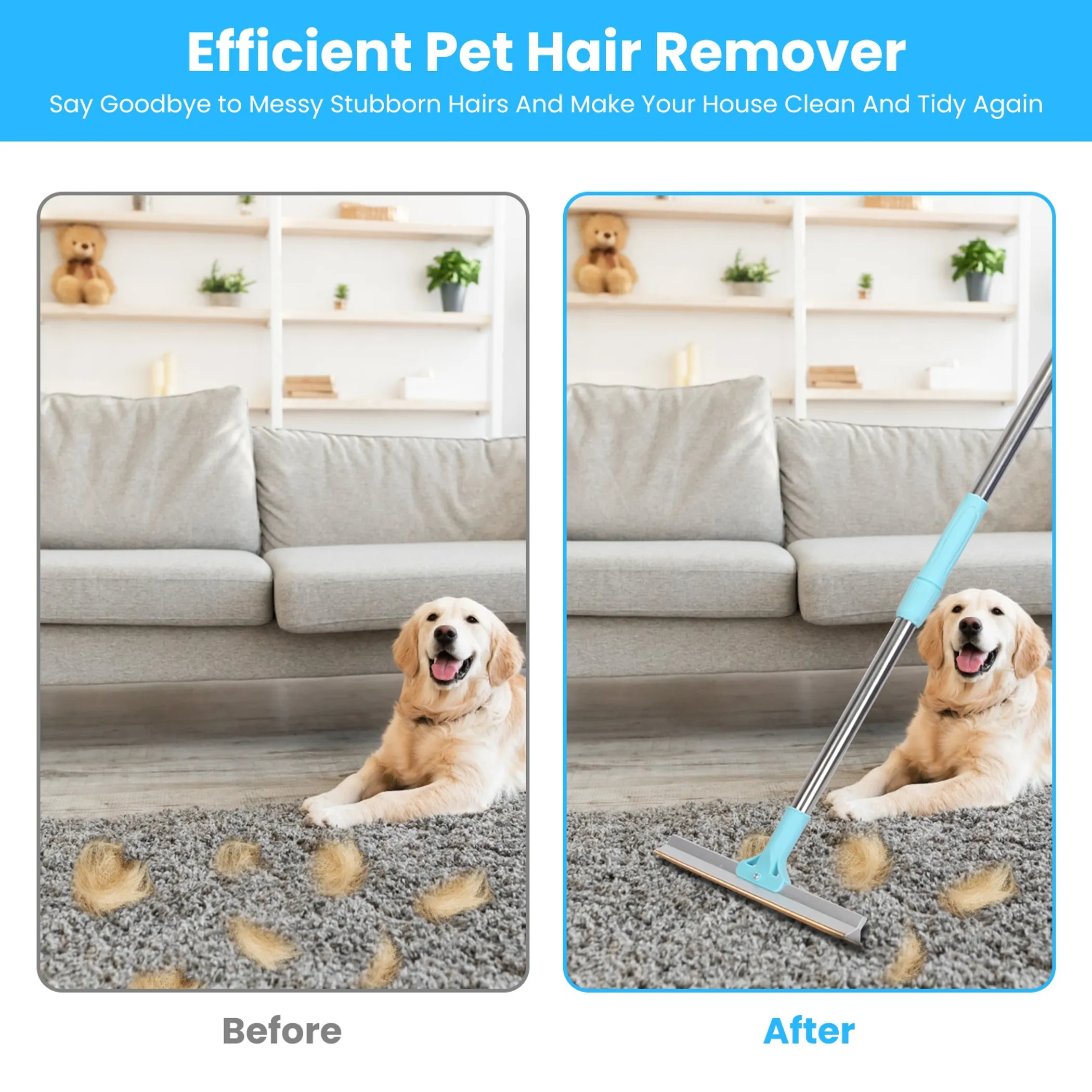 Telescopic Pet Hair Removal Rake for Carpets, Rugs & Car Seats - Image 4