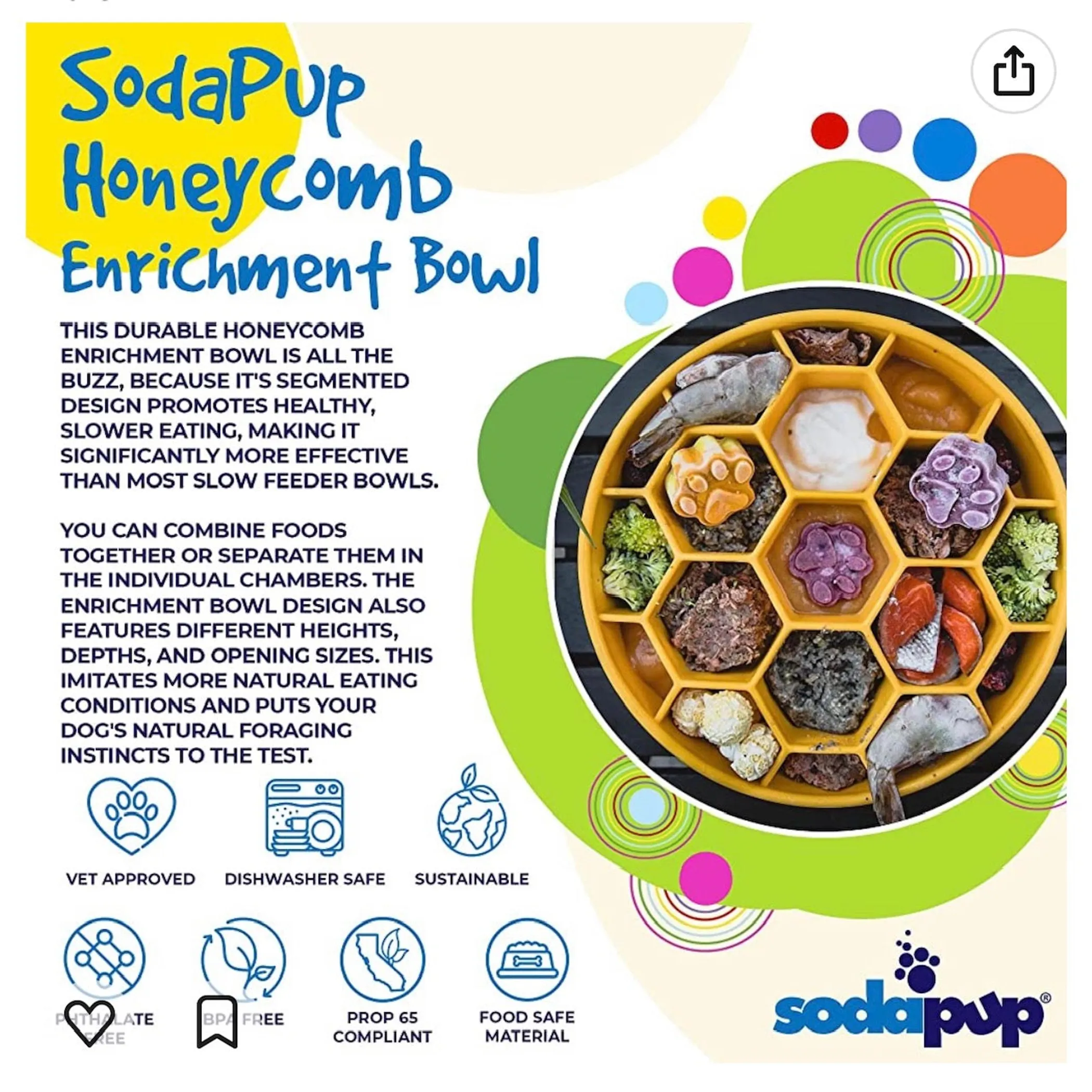 SodaPup Honeycomb Slow Feeder Dog Bowl — Deep eBowl, Made in USA - Image 3