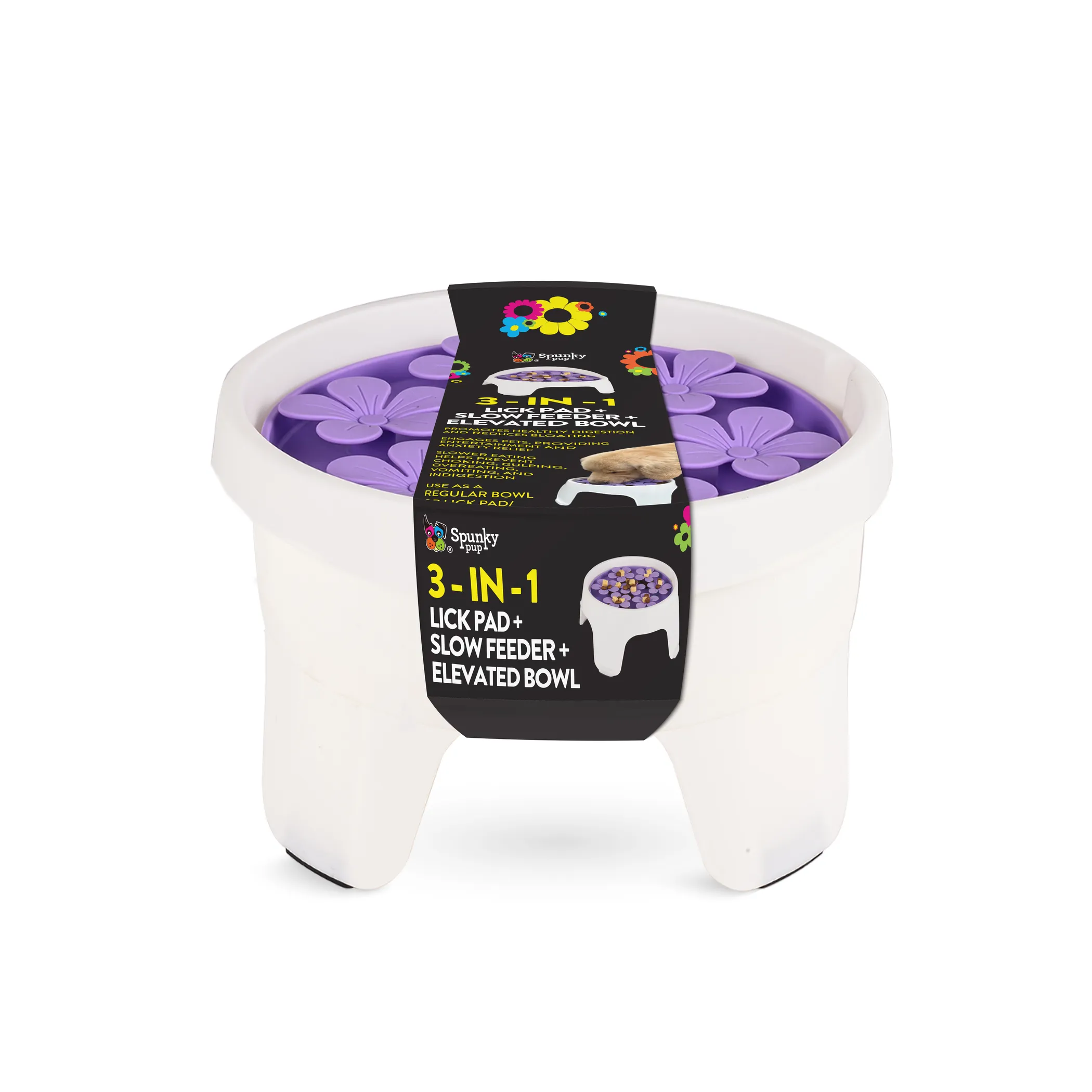 Spunky Pup 3-in-1 Lick Pad, Slow Feeder & Elevated Bowl
